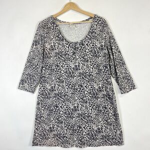 Soma‎ Womens Large Grey Beige Leopard Print 3/4 Sleeve Jersey Soft Lounge Dress